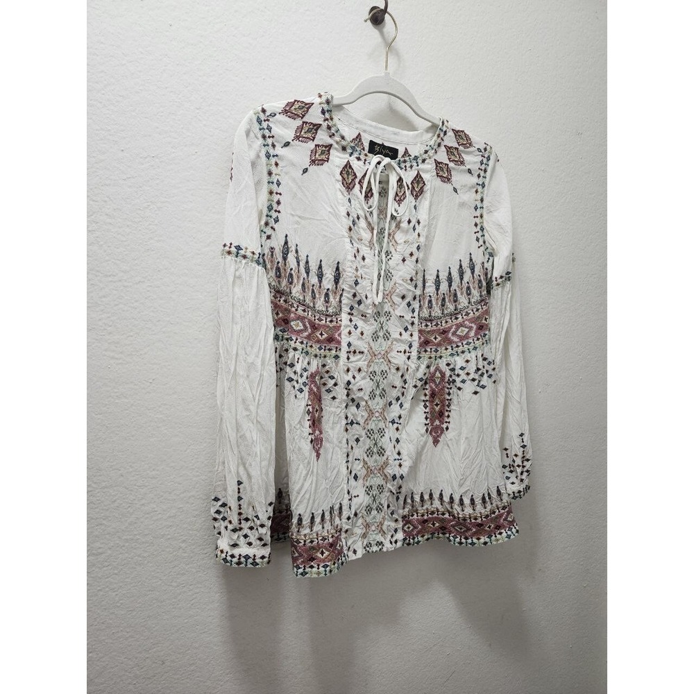 Johnny‎ Was BIYA Silk Embroidered Boho Peasant Top Blouse